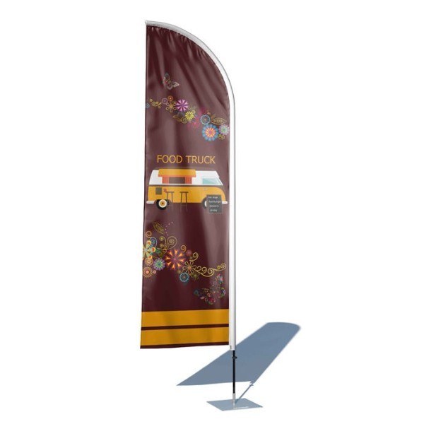 پرچم ساحلی و تبلیغاتی طرح غذاهای خیابانی و کافه سیار مدل بادبانی