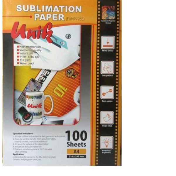 کاغذ سابلیمیشن 100 برگی - A4 Unik-RC