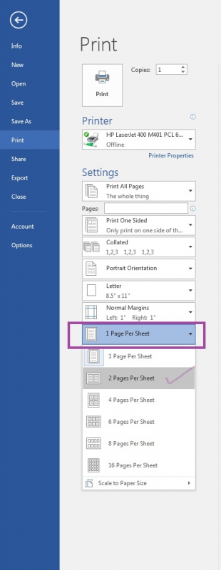 Pages per Sheet